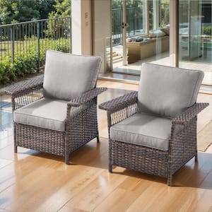 Seagull Series 2-Pieces Wicker Outdoor Patio Lounge Chair with CushionGuard Gray Cushions