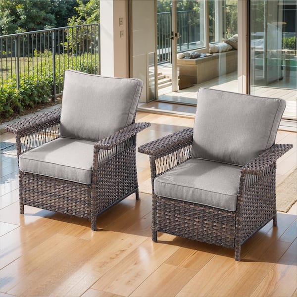 Pocassy Seagull Series 2-Pieces Wicker Outdoor Patio Lounge Chair with CushionGuard Gray Cushions