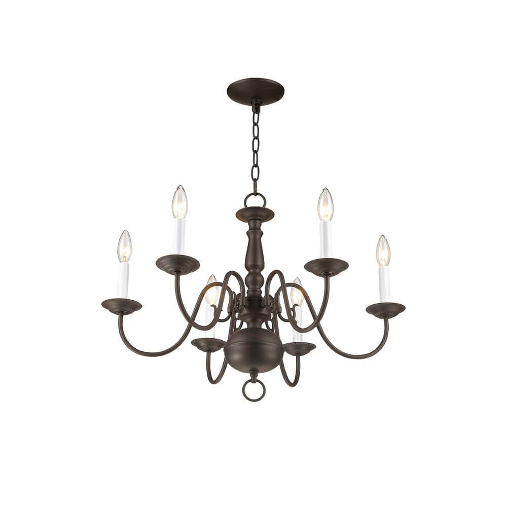 Colonial Elegance 6-Light Bronze Candelabra Chandelier