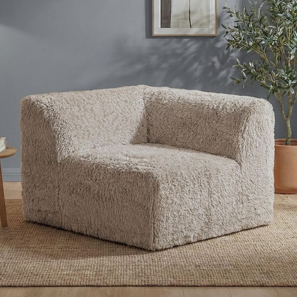 Getty Taupe Faux Fur High Density Foam Modular Compressed Corner Arm Chair