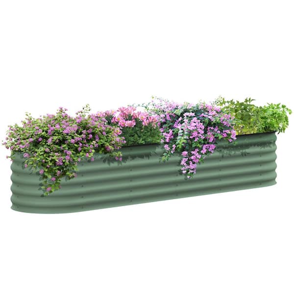 Outsunny Galvanized Raised Garden Bed Kit, Metal Planter Box with Safety Edging, 94.5 in. x 23.5 in. x 16.5 in., Green