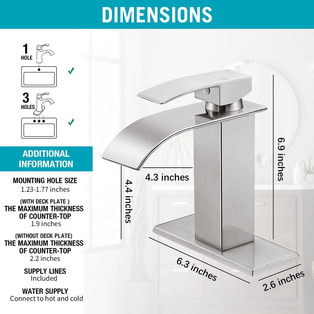 Brushed Nickel Single-Handle Low Arc Bathroom Faucet with Drain