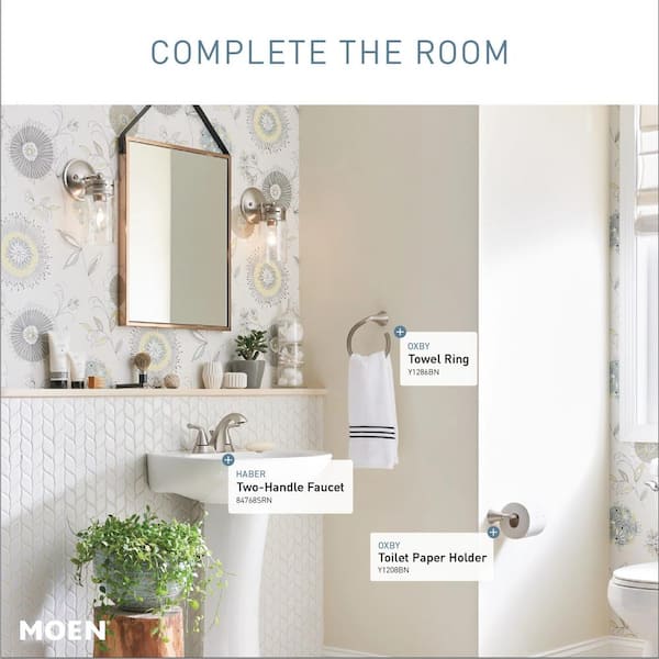 Moen Oxby Spot Resist Brushed Nickel 2-handle 4-in Centerset WaterSense Bathroom Sink Faucet with Drain Moen Oxby Spot Resist Brushed Nickel 2-handle 4-in Centerset WaterSense Bathroom Sink Faucet with Drain