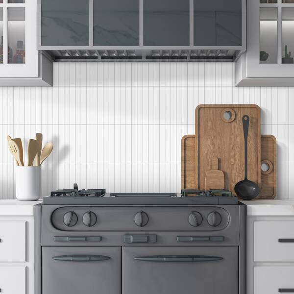 sunwings Stacked White 12 in. x 12 in. Peel and Stick Backsplash