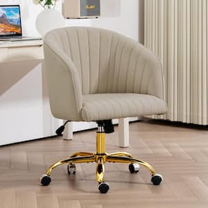 Modern Beige Velvet Height Adjustable Office Desk Chair with Upholstered Back for Home Office Bedroom Study