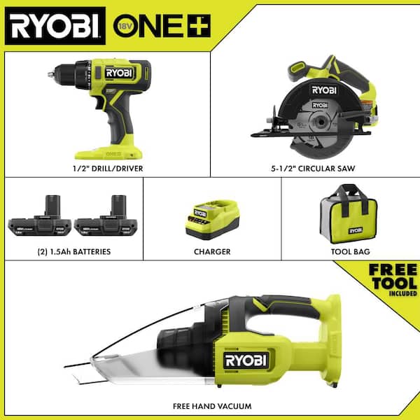 ONE+ 18V Cordless 2-Tool Combo Kit with (2) 1.5 Ah Batteries, Charger, and FREE ONE+ Cordless Handheld Vacuum