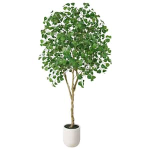 7 ft. Artificial Ficus Tree with White Planter, Large Faux Ficus Silk Tree for Indoor Home Decor and Housewarming Gift