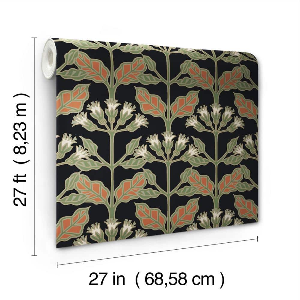Black Floral Nonwoven Wallpaper with Metallic Accents