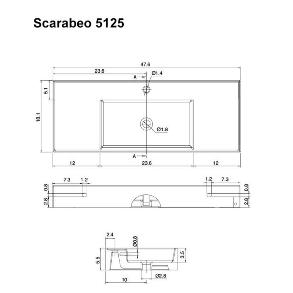 Scarabeo 48'' Glossy White Ceramic Rectangular Wall-Mount Sink
