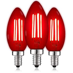 40-Watt Equivalent B11 LED Red Light Bulbs, 4.5-Watt, Colored Glass Candelabra Bulb, UL Listed, E12 Base (3-Watt)