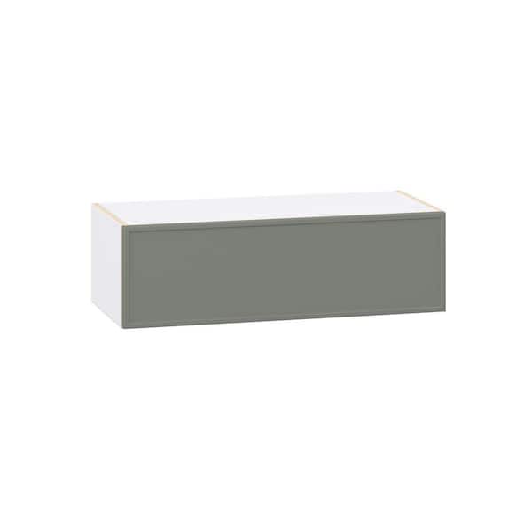 Fairview Moss Green Slim Shaker Assembled Wall Bridge Kitchen Cabinet with Lift Up (33 in. W x 10 in. H x 14 in. D)