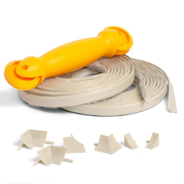InstaTrim 1/2 in. x 20 ft. Ivory, PVC Self-Adhesive Flexible Caulk Trim Molding Applicator Tool and Corners