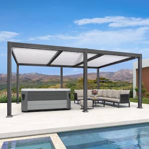 11.7 ft. x 18.2 ft. Gray Aluminum Outdoor Louvered Pergola with 3 White Individual Adjustable Roofs and In-Built Gutter