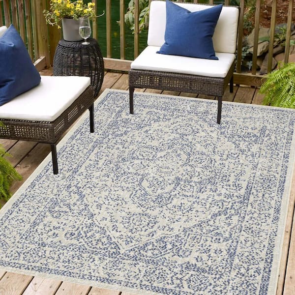 Zaria Blue 5 ft. x 8 ft. Indoor/Outdoor Area Rug