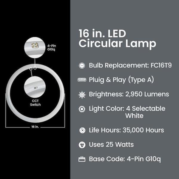 40W Equivalent 16 in. T9 G10Q Type-A Linear Circline LED Tube Light Bulb Selectable White 3000K,4000K,5000K,6500K 1-Pack
