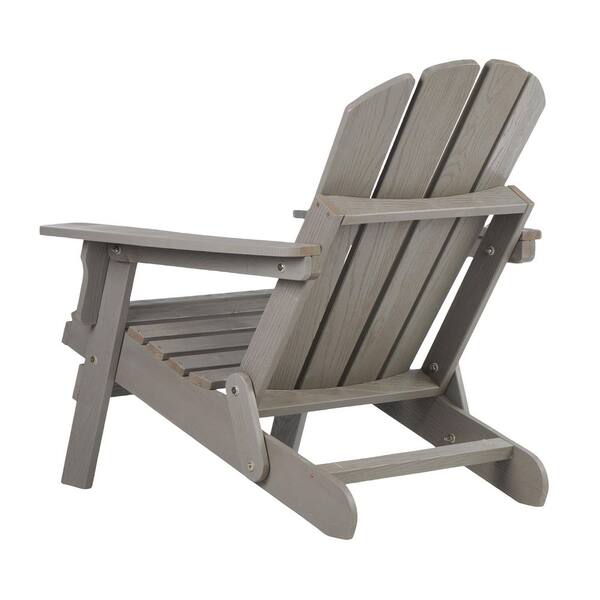 Grey Folding Wood Outdoor Adirondack Chair Oversize Patio Lounge