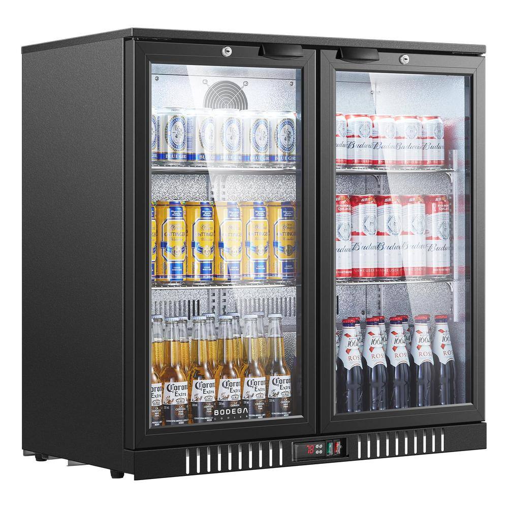 BODEGA 35 in. 216-Cans Single Zone 2-Glass Door Counter Height Back Bar Beverage Cooler with LED Lighting in Black
