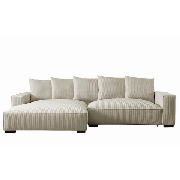 US Pride Furniture US Pride's Collection107 in. Arm Velvet L Shaped Leather Modern Luxe Feather Sectional Sofa in. Ivory