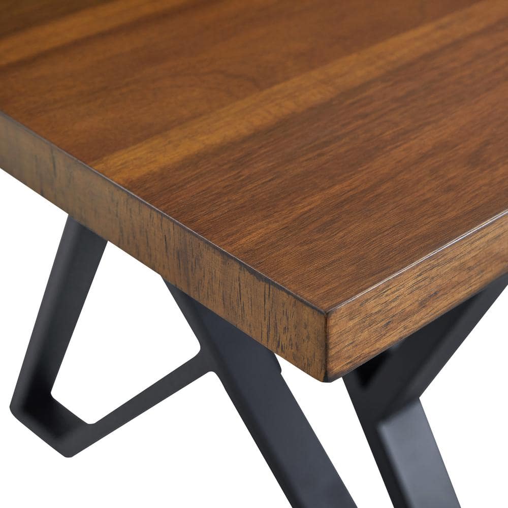 Walnut and Black Industrial Rectangular Dining Table with Metal Base