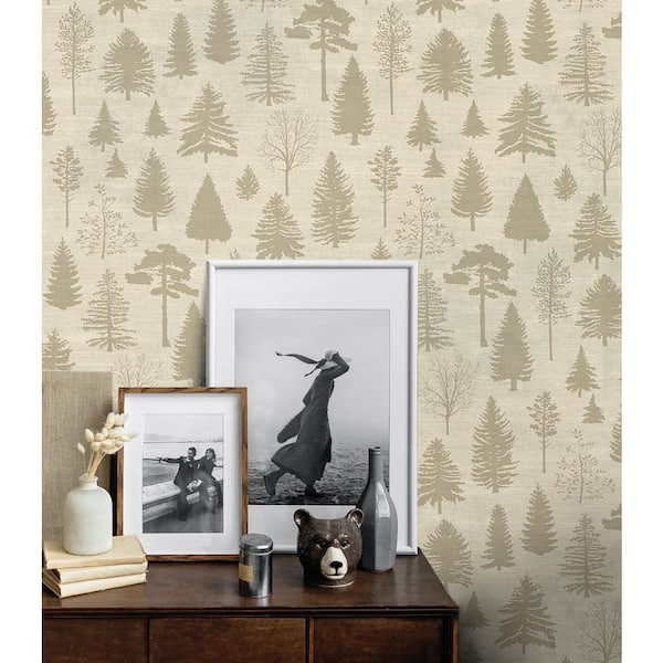 60.75 sq. ft. Khaki Colorado Pines Unpasted Wallpaper Roll
