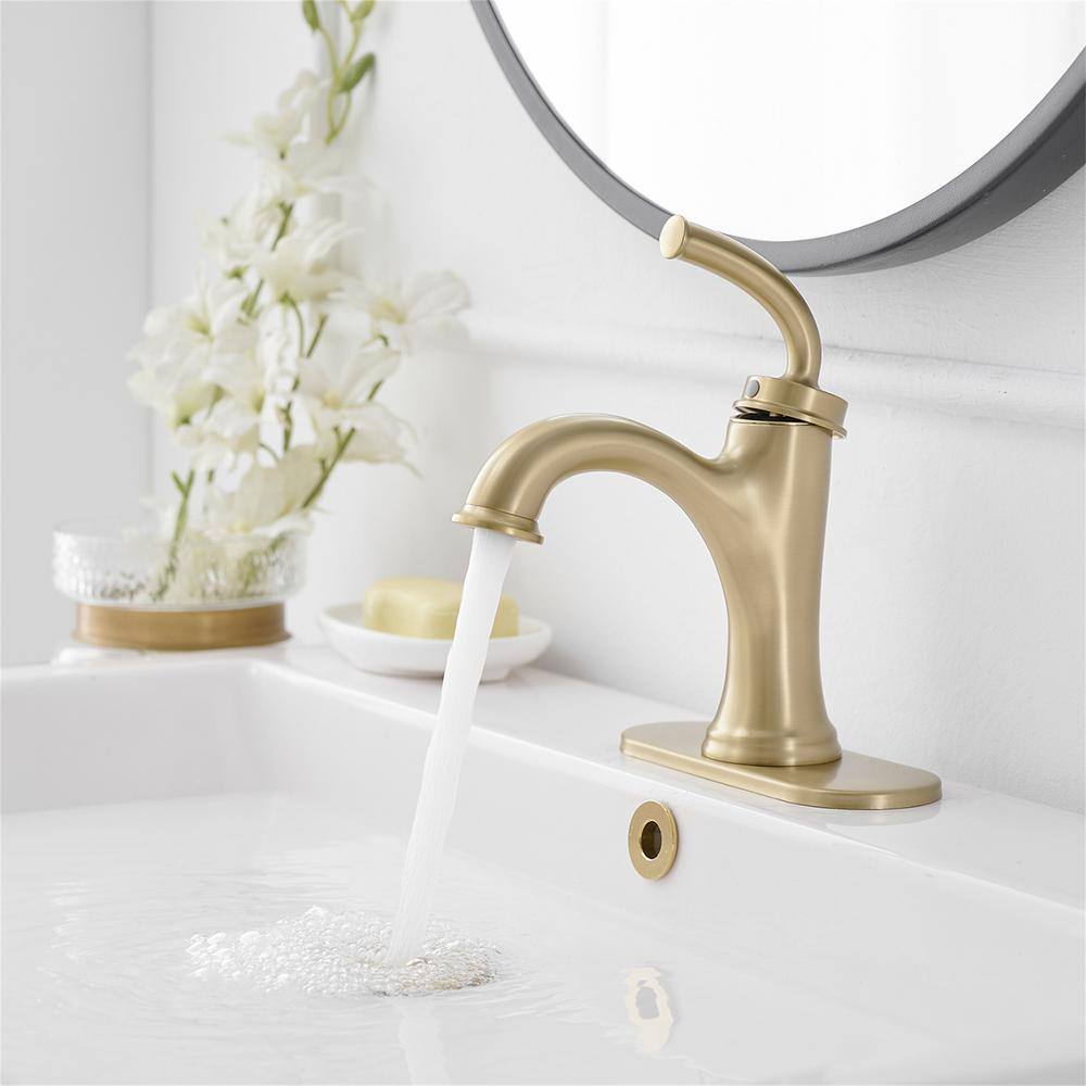 Brushed Gold Single Handle Brass Bathroom Faucet with Drain Kit