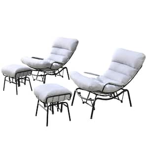 Beauty 4-Piece Metal Outdoor Patio Outdoor Rocking Chair with Light Gray Cushions