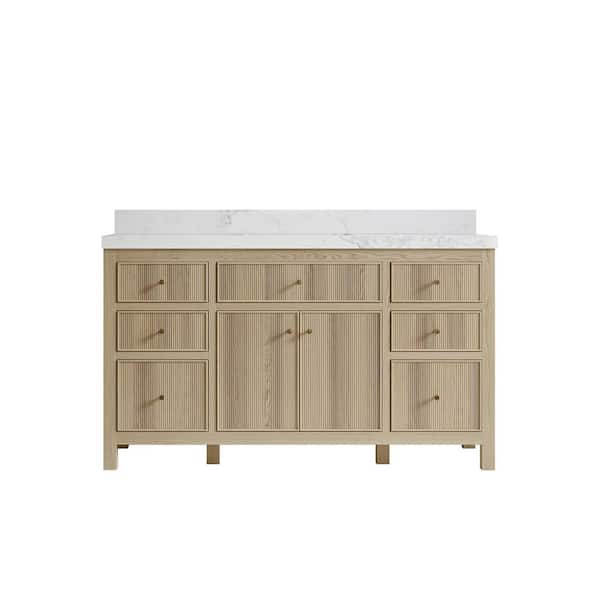 Willow Collections Sonoma Oak 60 in. W x 22 in. D x 36 in. H Single Sink Bath Vanity in White Oak with 2 in. Calacatta Nuvo Top