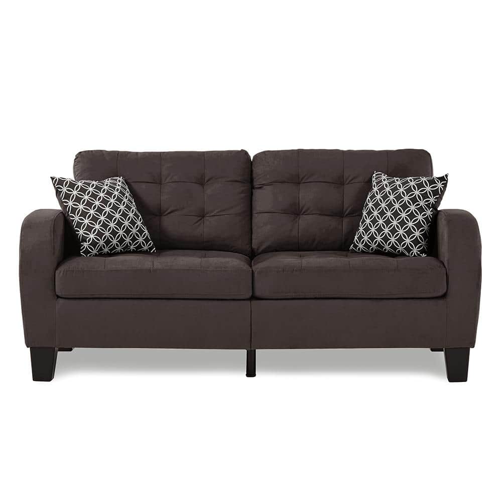 Forte 72.25 in. W Square Arm Textured Fabric Rectangle Sofa in. Chocolate w