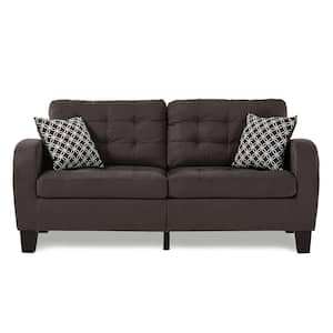 Forte 72.25 in. W Square Arm Textured Fabric Rectangle Sofa in. Chocolate with 2-Pillows