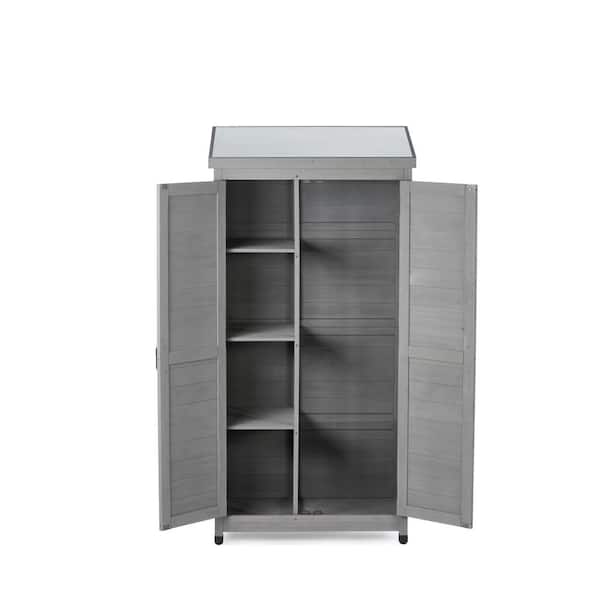 Unbranded 33.5 in. W x 18.5 in. D x 68.5 in. H Gray Wood Outdoor Storage Cabinet, Potting Bench with Shelf and Metal Top