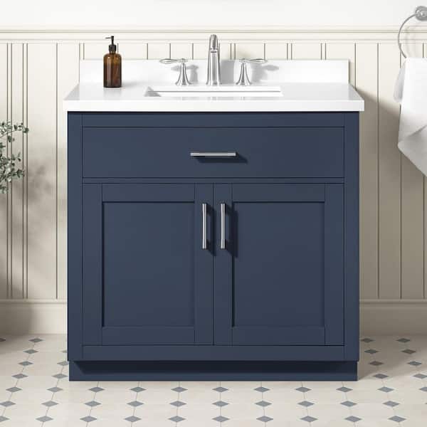 Bailey 36 in. Freestanding  Midnight Blue Bath Vanity with White Quartz Top and Brushed Nickel Hardware