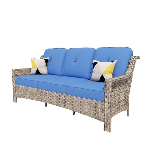 XIZZI Vitalis Wicker Outdoor Couch Patio Sofa with Masonry Blue Cushions