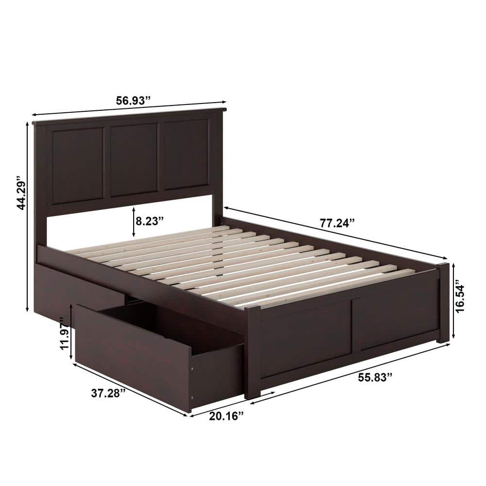 Classic Espresso Full Double Wood Platform Bed with Underbed Storage