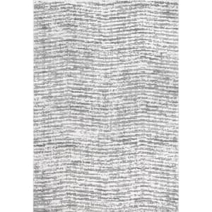 Avelina Machine Washable Light Gray Doormat 3 ft. x 5 ft. Abstract Area Rug