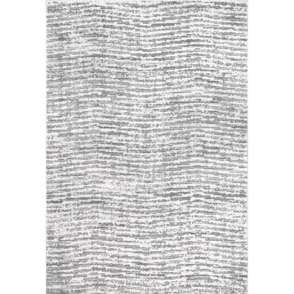 nuLOOM Avelina Machine Washable Light Gray 5 ft. x 8 ft. Abstract Area Rug