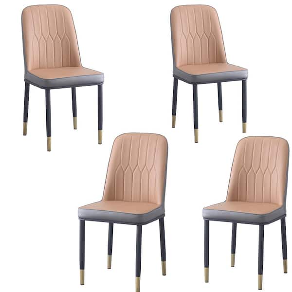 Gedwongen combinatie hotel Magic Home Set of 4 Brown PU Dining Chair with Iron Metal Gold Plated Legs  CS-WF189347EAA - The Home Depot