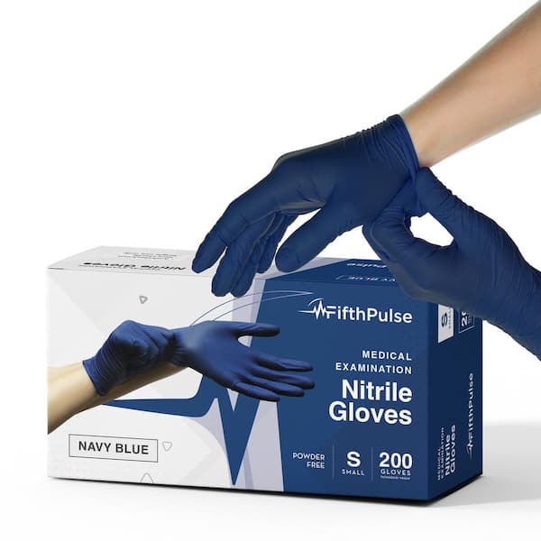 FifthPulse Small Nitrile Exam Latex Free and Powder Free Gloves in Navy Blue - Box of 200
