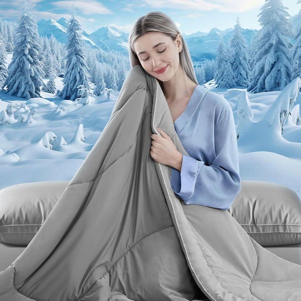 Afoxsos Light Grey Cooling Queen Comforter, Double-Sided Ice