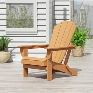 Addison Poly Plastic Folding Outdoor Patio Traditional Adirondack Lawn Chair in Teak