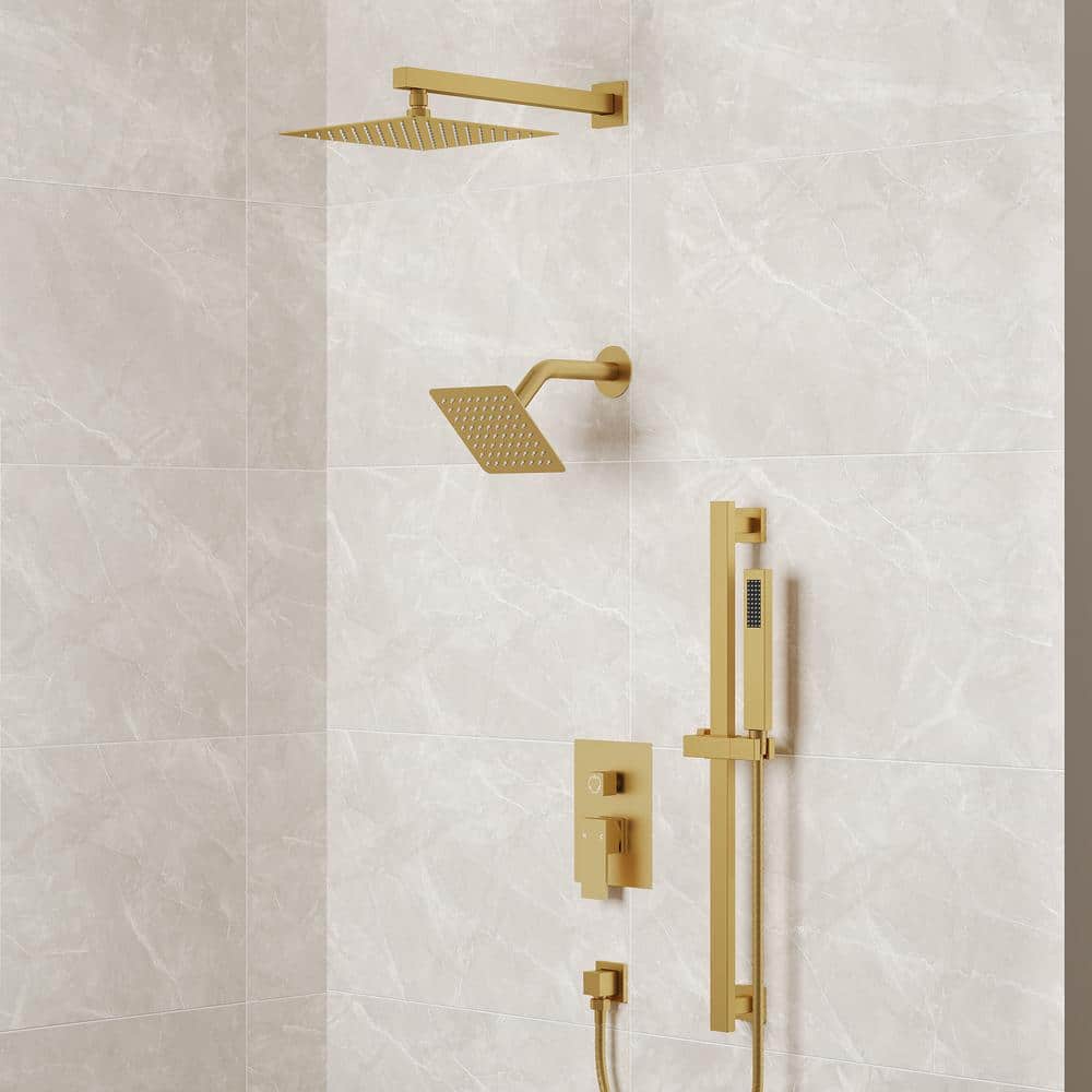 Brushed Gold Dual Shower Head System with Adjustable Handheld Spray