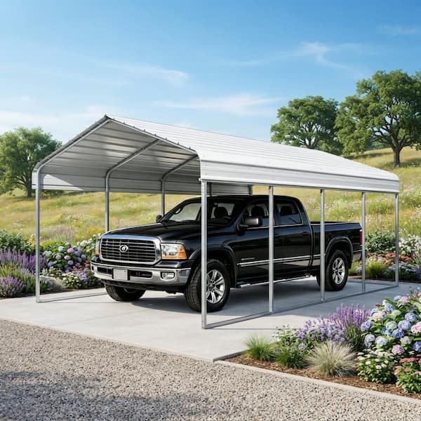White All-Weather 10 ft. W x 20 ft. D Heavy Duty Rust-Resistant Carport for Vehicles, Boats, Durable and Quick Assembly