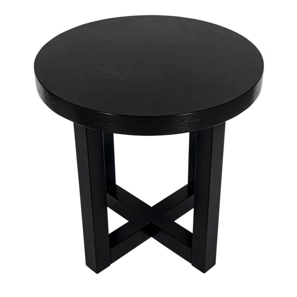 Black Round Solid Wood Accent Table with Cross Base, 22" Diameter