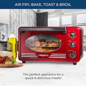 Retro Series 12-Slice Red Air Fry Toaster Oven with Built-in Timer