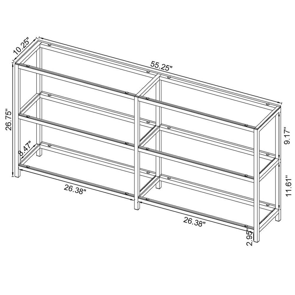 Black Nickel 3-Shelf Glass Console Bookcase