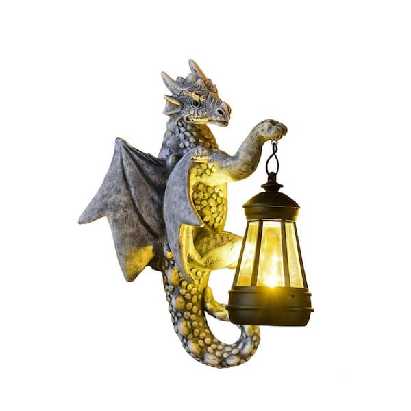 5 in. x 9 in. Gray Resin Solar Dragon Tree Hugger Garden Statue