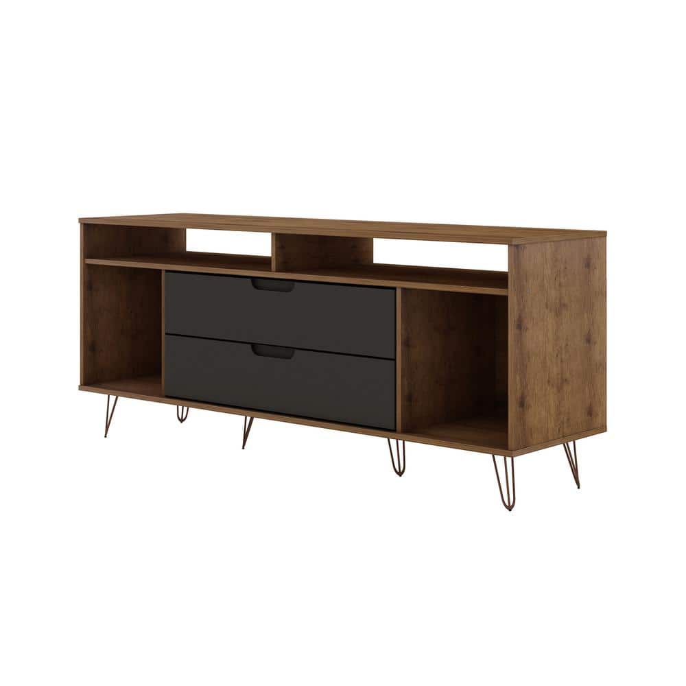 Natural and Gray MDF TV Stand with Metal Legs and Cabinet