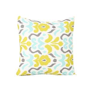 Yellow Flower Cream, Yellow, Light Blue and Grey Square Outdoor Throw Pillow