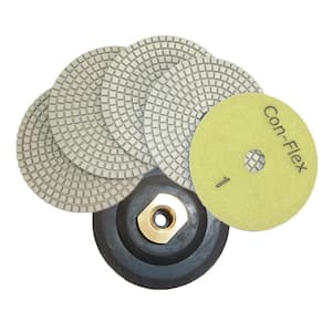 4 in. Con-Flex 5-Step Diamond Polishing Pads for Concrete 1 Each Step (Set of 5) with 4 in. Back Holder Semi Rigid