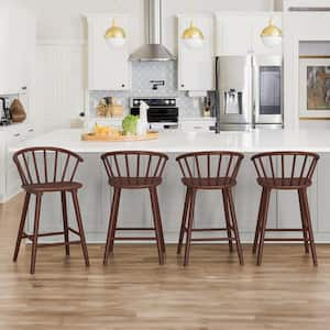 Winson Windsor 24 in.Walunt Solid Wood Bar Stool for Kitchen Island Counter Stool with Spindle Back Set of 4