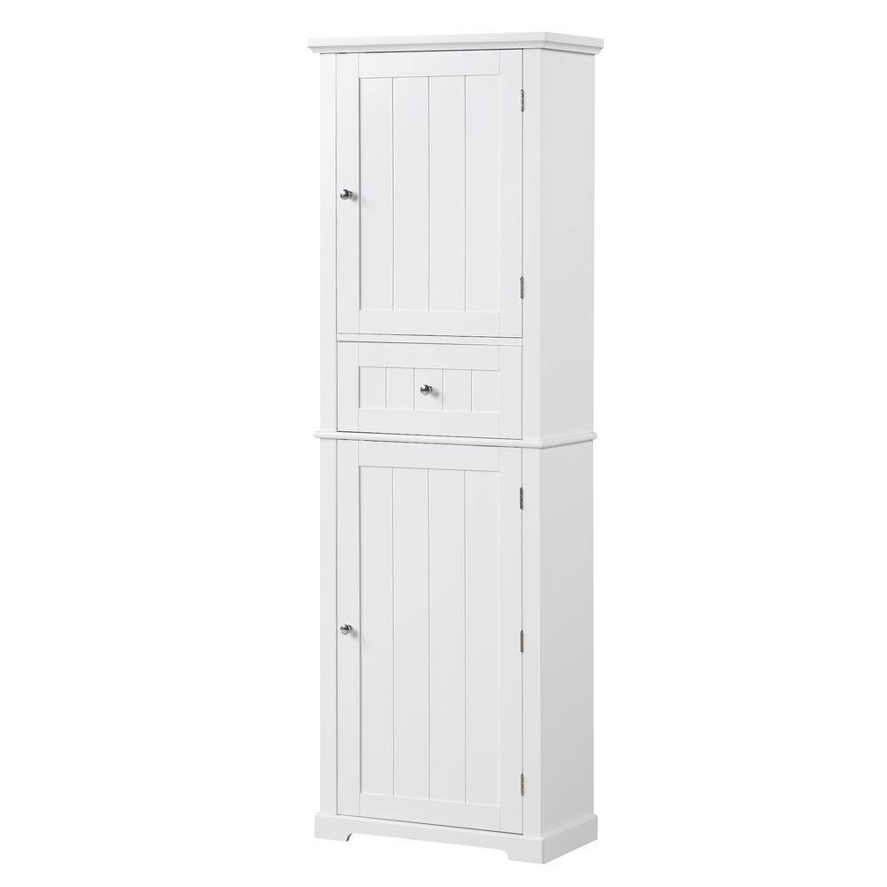 22 in. W x 11 in. D x 67.3 in. H White MDF Freestanding Linen Cabinet with 